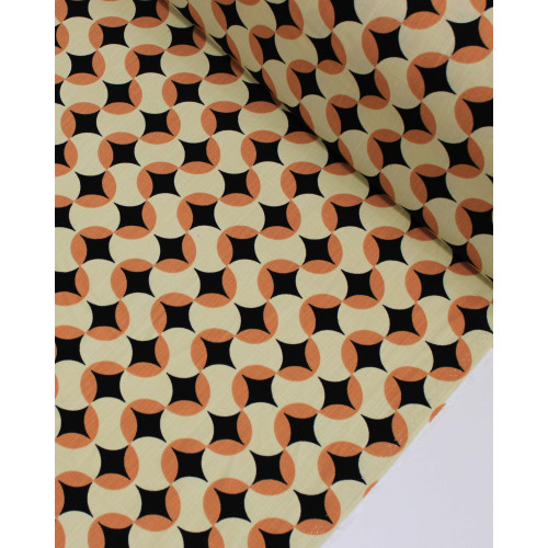 Tecido Viscose Texturizada Poá Estampado Argila, Creme e Preto