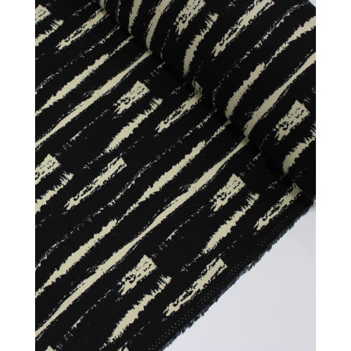 Tecido Viscose Texturizada Listras Absratas Creme e Preto
