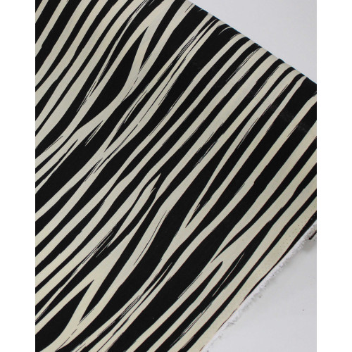 Tecido Viscose Texturizada Listras Irregulares Creme e Preto