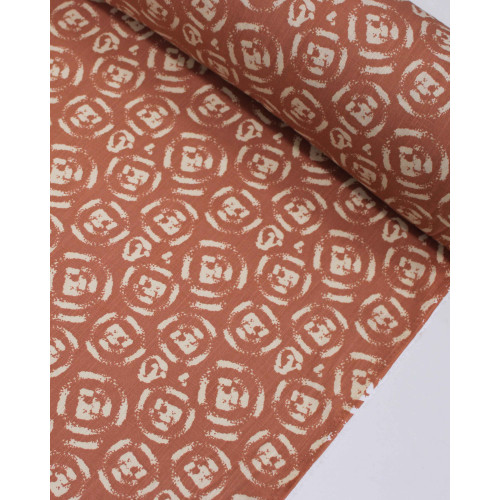 Tecido Viscose Texturizada Círculos Abstratos Offwhite e Argila