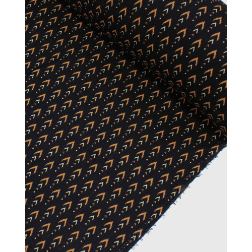 Tecido Viscose Texturizada Micro Estampa Étnica Creme, Argila e Preto