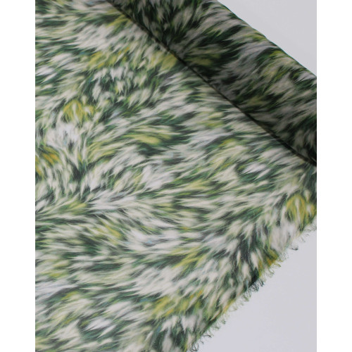 Tecido Crepe Chiffon Italiano Pintura Abstrata Branco e Tons de Verde