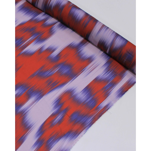 Tecido Crepe Salinas Italiano Macro Estampa Abstrata Vermelho, Roxo e Lavanda