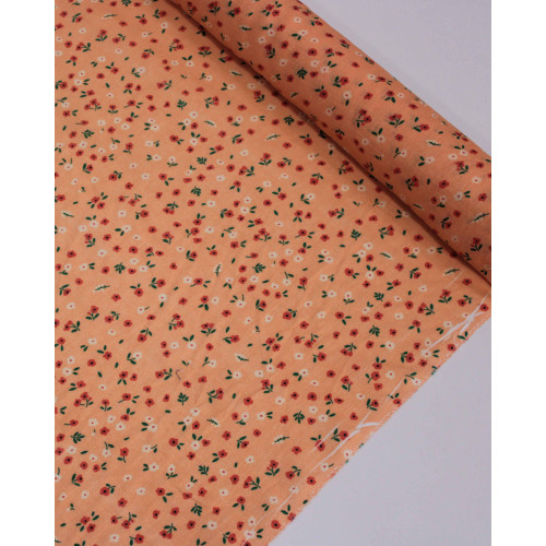 Tecido Linho Puro Italiano Micro Flores Colorido e Salmão