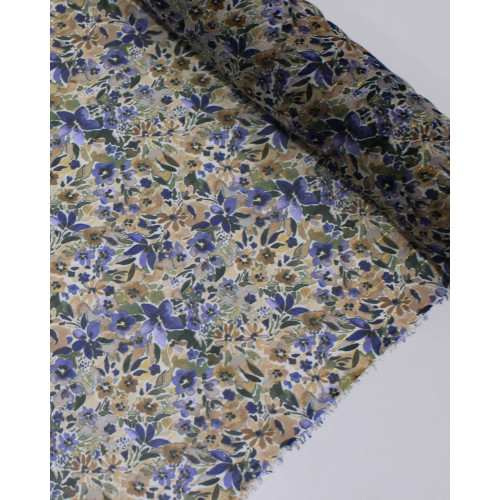 Tecido Crepe Chiffon Italiano com Lurex Tapete Floral Colorido e Branco