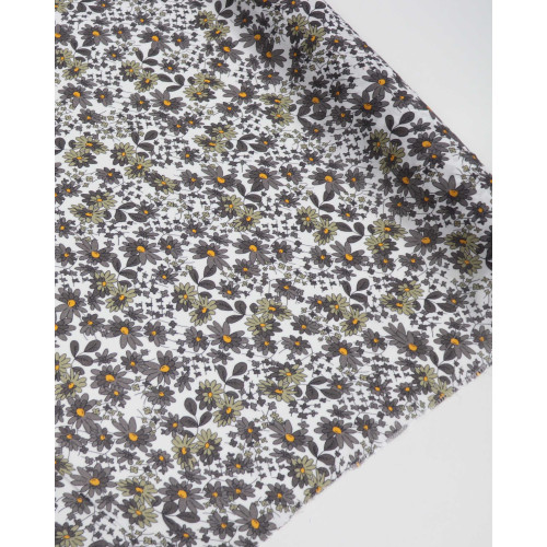 Tecido Viscose Fina Italiano Campo de Flores Cinza e Branco