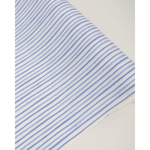 Tecido Viscose Texturizada Listrado Branco e Tons de Azul