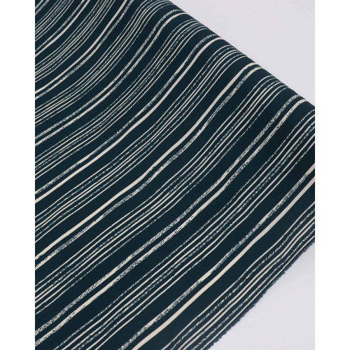 Tecido Viscose Multi Listras Creme e Verde Esmeralda