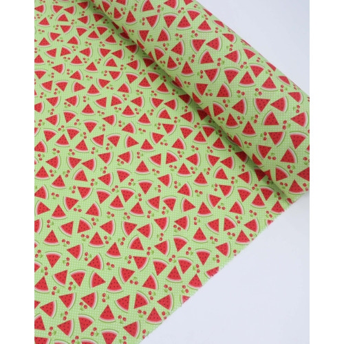 Tecido Tricoline Mista Micro Poá Branco, Cerejas e Melancias (1.4m)