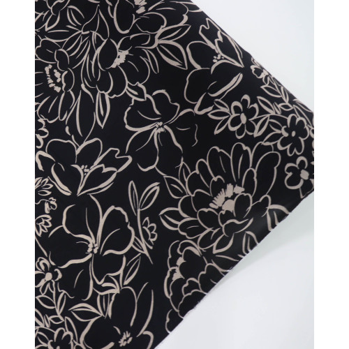 Tecido Crepe Koshibo Leve Macro Rascunho Floral Nude e Preto