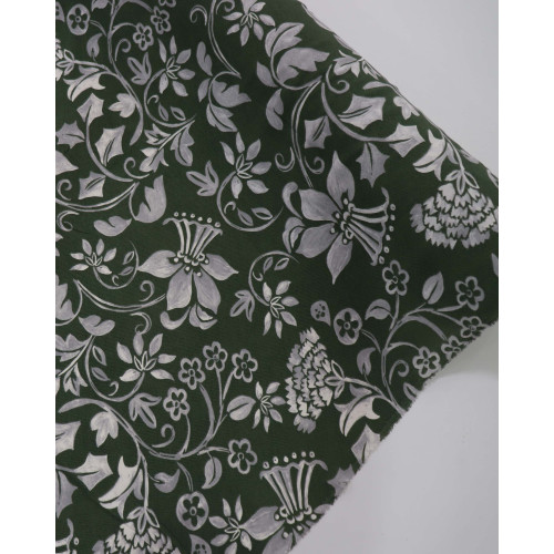 Tecido Crepe Koshibo Leve Multi Floral Offwhite, Tons de Cinza e Verde Musgo