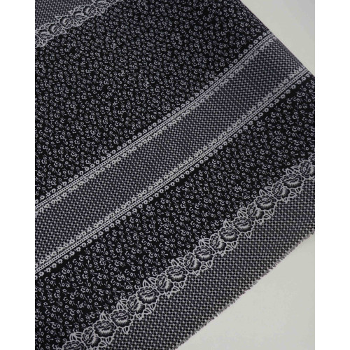 Tecido Crepe Bubble Multi Barrado Floral P/B