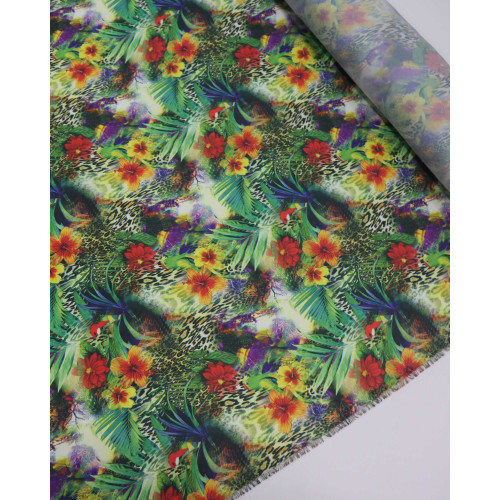 Tecido Crepe Silk Animal Print Tons de Verde