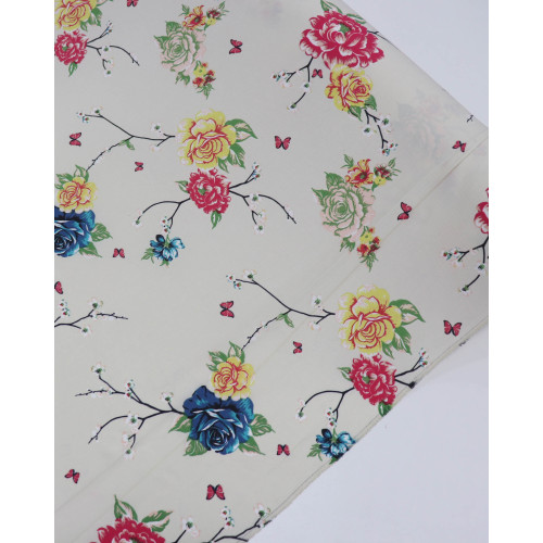 Tecido Crepe Texturizado com Elastano Jardim de Rosas Colorido