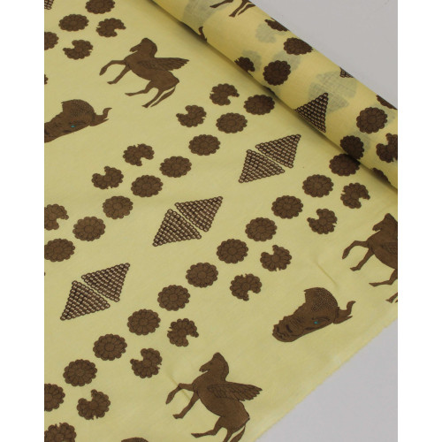 Tecido Linho Puro Italiano Búfalo e Pégaso Marrom e Amarelo Manteiga