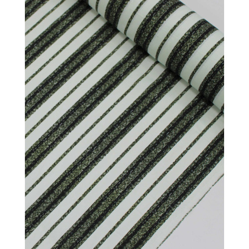 Tecido Linho Misto Italiano Multi Listrar Preto, Verde e Offwhite
