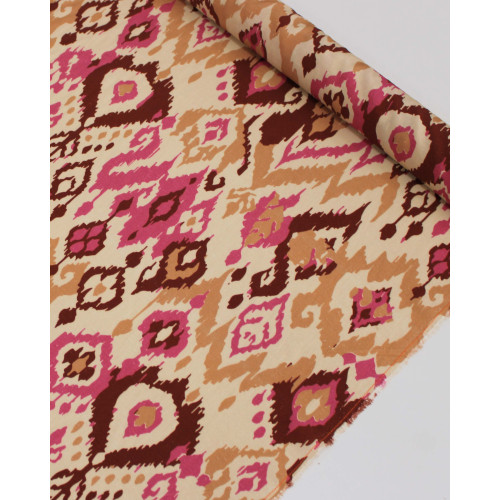 Tecido Linho Misto Italiano Arte Abstrata Rosa, Marrom e Tons de Bege