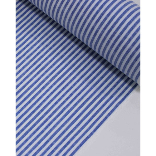 Tecido Tricoline Verano Flamê Listras Branco e Azul Índigo