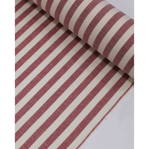 Tecido Tricoline Verano Flamê Listras Regulares Offwhite e Vermelho