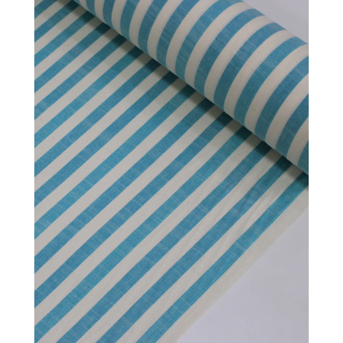 Tecido Tricoline Verano Flamê Listras Regulares Offwhite e Azul Piscina