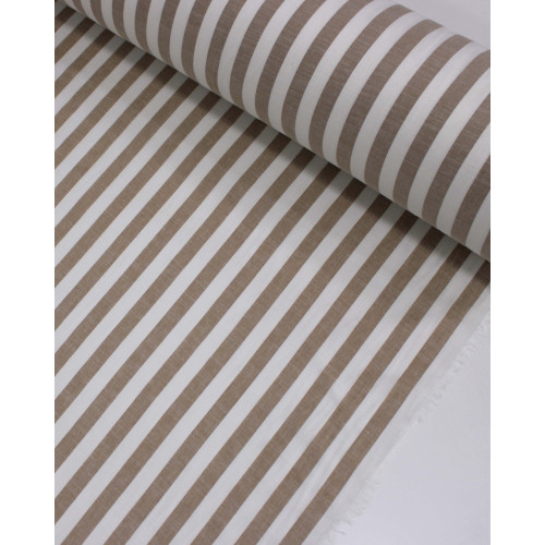 Tecido Tricoline Verano Flamê Listras Regulares Offwhite e Caramelo