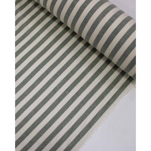 Tecido Tricoline Verano Flamê Listras Regulares Offwhite e Verde Sálvia
