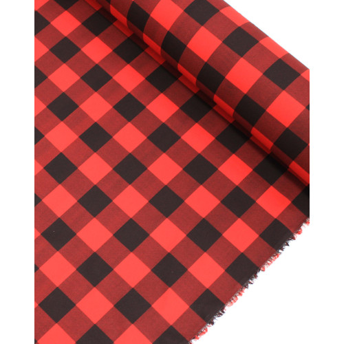 Tecido Tricoline Xadrez Vichy Preto e Vermelho
