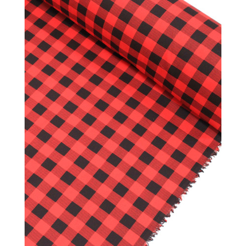 Tecido Tricoline Micro Xadrez Vichy Preto e Vermelho