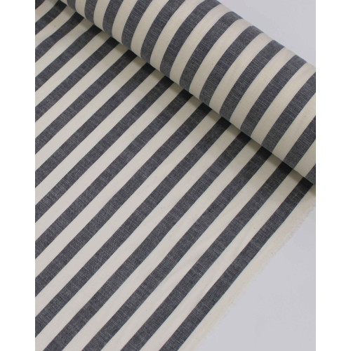 Tecido Tricoline Verano Flamê Listras Regulares Offwhite e Preto