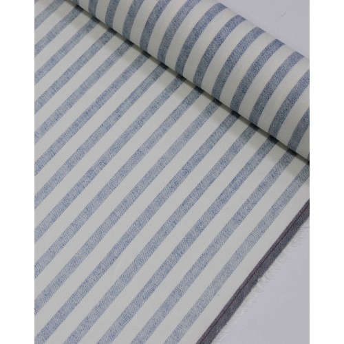 Tecido Linho Misto Listrado Azul Bebê e Offwhite