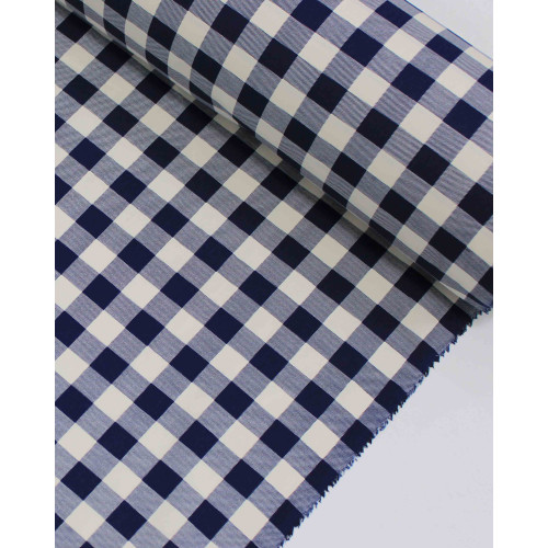Tecido Tricoline Micro Xadrez Vichy Offwhite e Azul Marinho