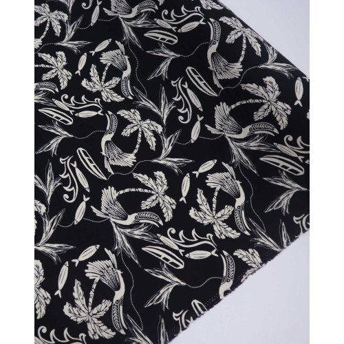 Tecido Viscose Estampa Tropical Creme e Preto