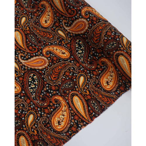Tecido Viscose Paisley Floral Tons Terrosos e Preto (0.6m)