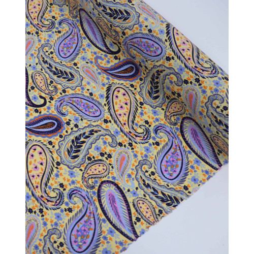 Tecido Viscose Paisley Floral Colorido e Amarelo