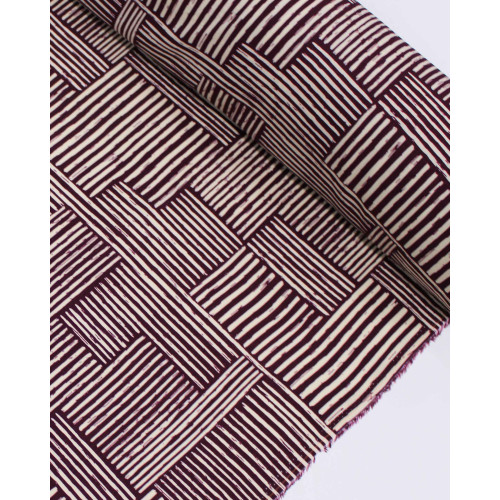 Tecido Viscose Texturizada Listras Geométricas Creme e Roxo Imperial