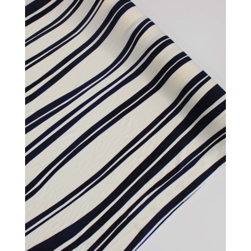 Tecido Viscose Italiano Listras Duplas Azul Marinho Noite e Offwhite