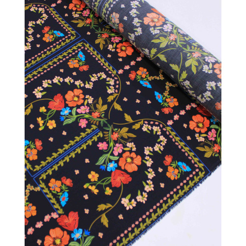 Tecido Viscose Premium Campo Floral em Recortes Colorido e Preto