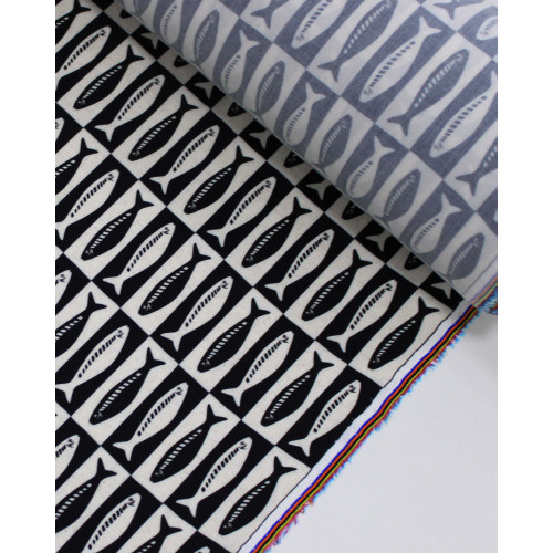 Tecido Viscose Premium Sardine Geométrico Preto e Cru