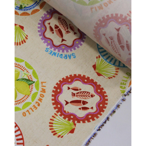 Tecido Viscose Premium Multi Estampado Sardine Tropical Colorido e Cru