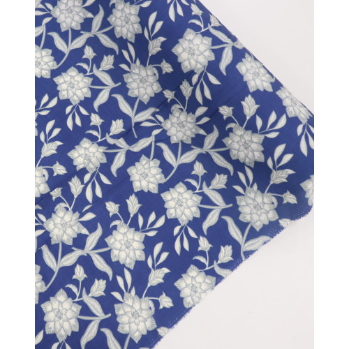 Tecido Viscose Texturizada Flor de Lótus Cinza e Azul Marinho