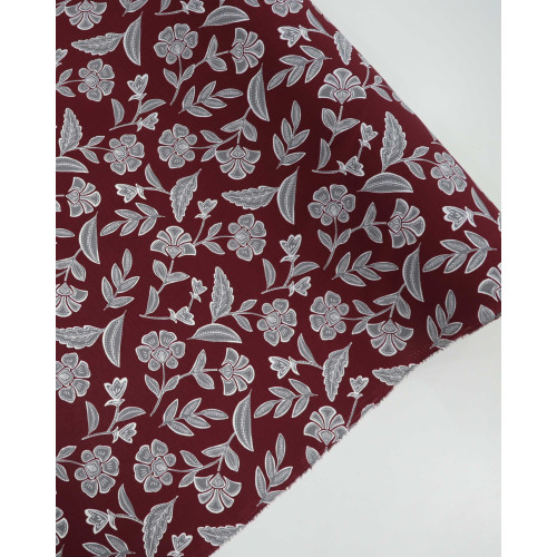 Tecido Crepe Koshibo Floral Étnico Cinza e Marsala (2m)
