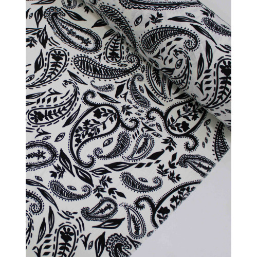 Tecido Crepe Sarjado Cashmere Estampado Preto e Offwhite