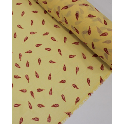 Tecido Crepe Chiffon Grosso Micro Cashmere Vermelho e Amarelo Manteiga