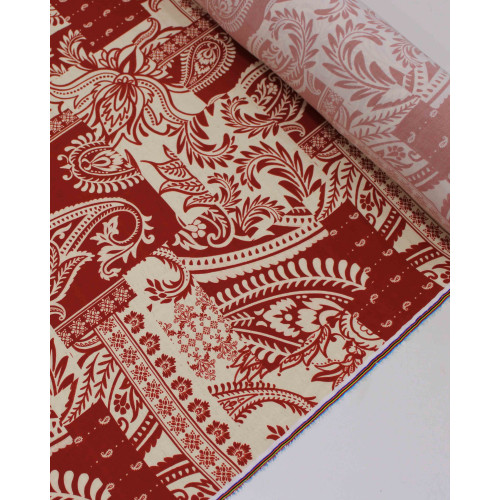 Tecido Viscose Premium Multi Estampa Paisley Vermelho e Cru