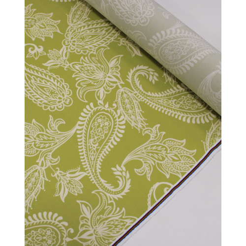 Tecido Viscose Premium Macro Paisley Estampado Offwhite e Verde Abacate