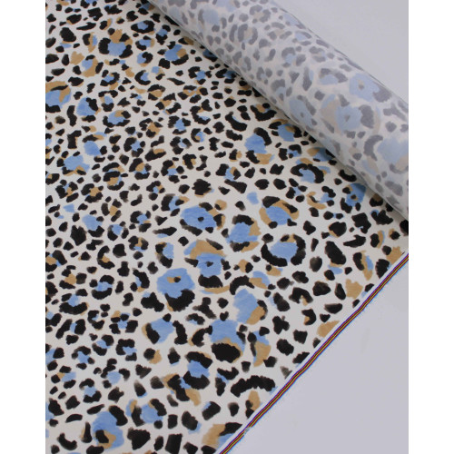 Tecido Viscose Premium Animal Print em Pinceladas Preto, Argila e Azul