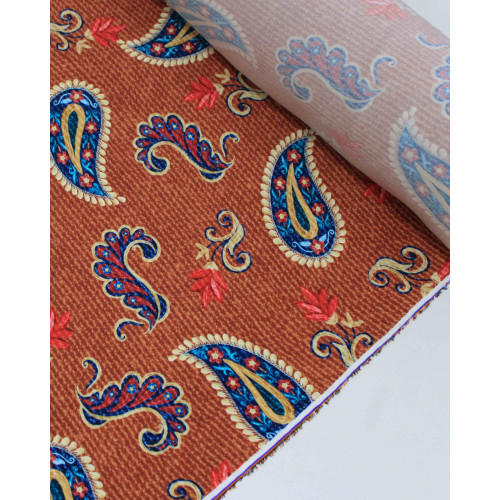 Tecido Viscose Premium Paisley Floral Vermelho, Azul e Tons Terrosos
