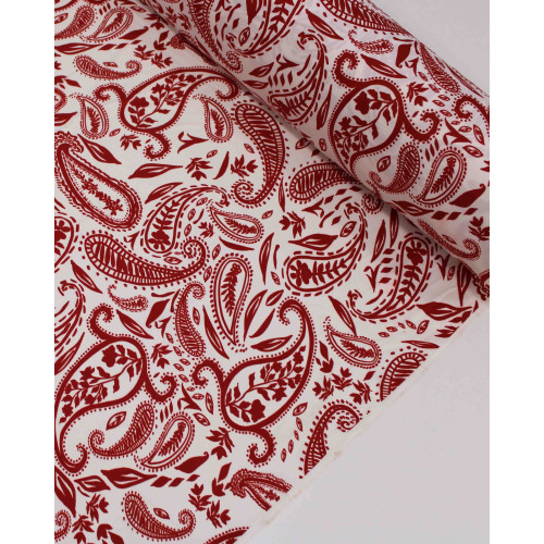 Tecido Crepe Sarjado Cashmere Estampado Vermelho e Offwhite