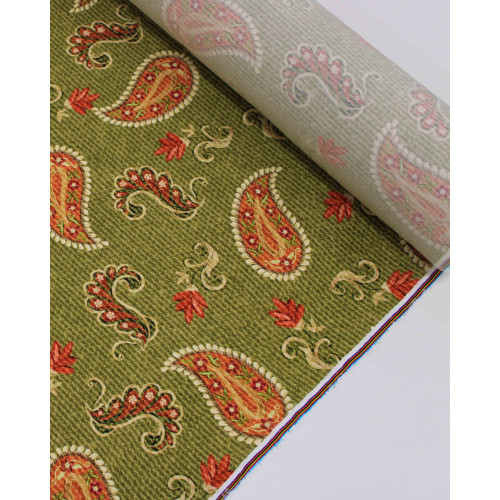 Tecido Viscose Premium Paisley Floral Vermelho, Laranja e Tons de Verde