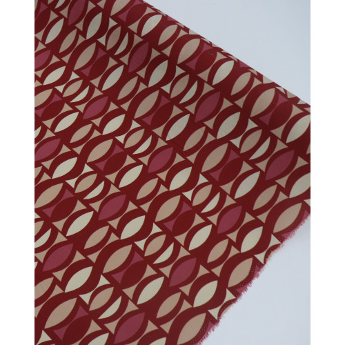 Tecido Viscose Estampa Geométrica Creme, Bege e Marsala